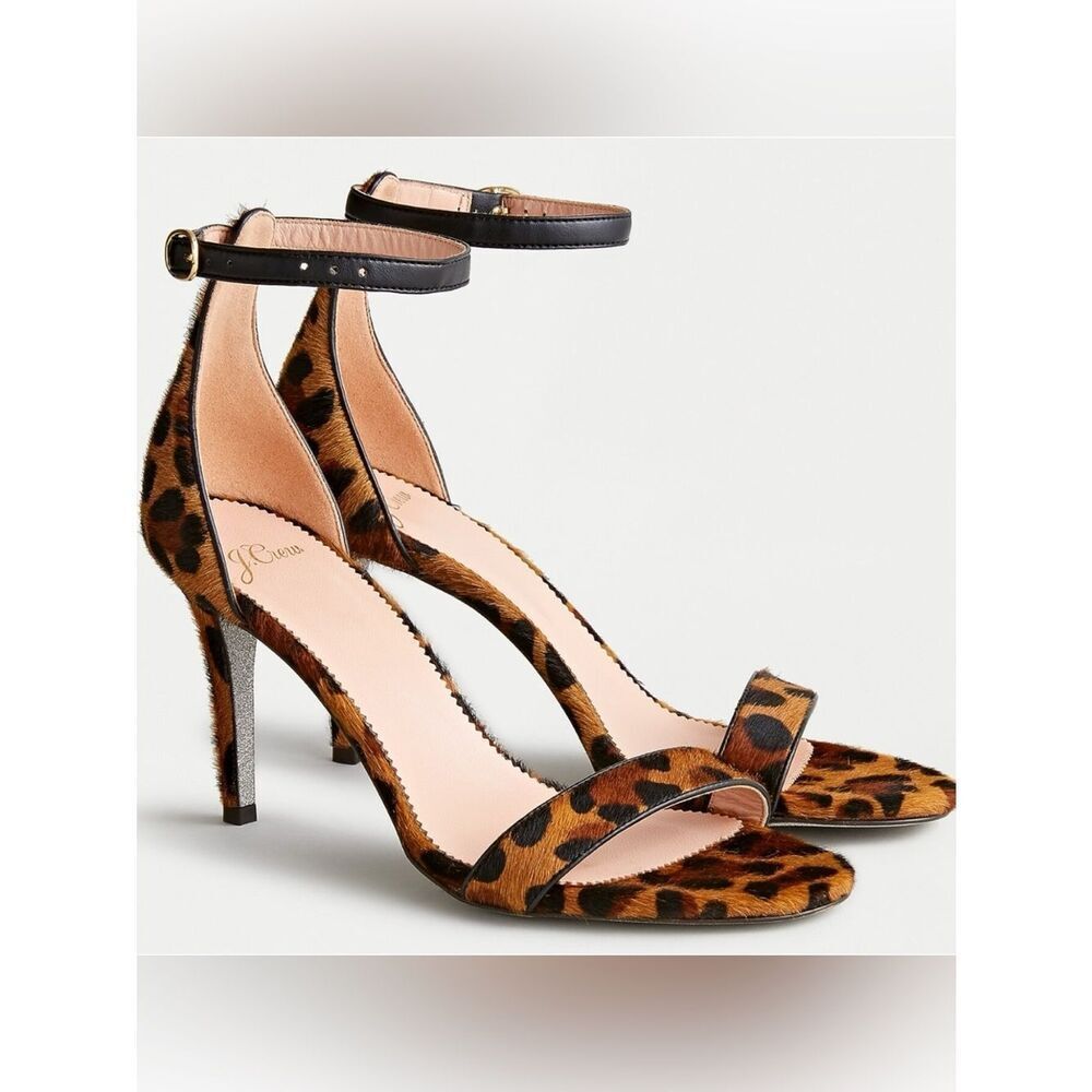 J. Crew Riley Sandals in Leopard Calf Hair With Glitter Sole Size 11 ~ excellent